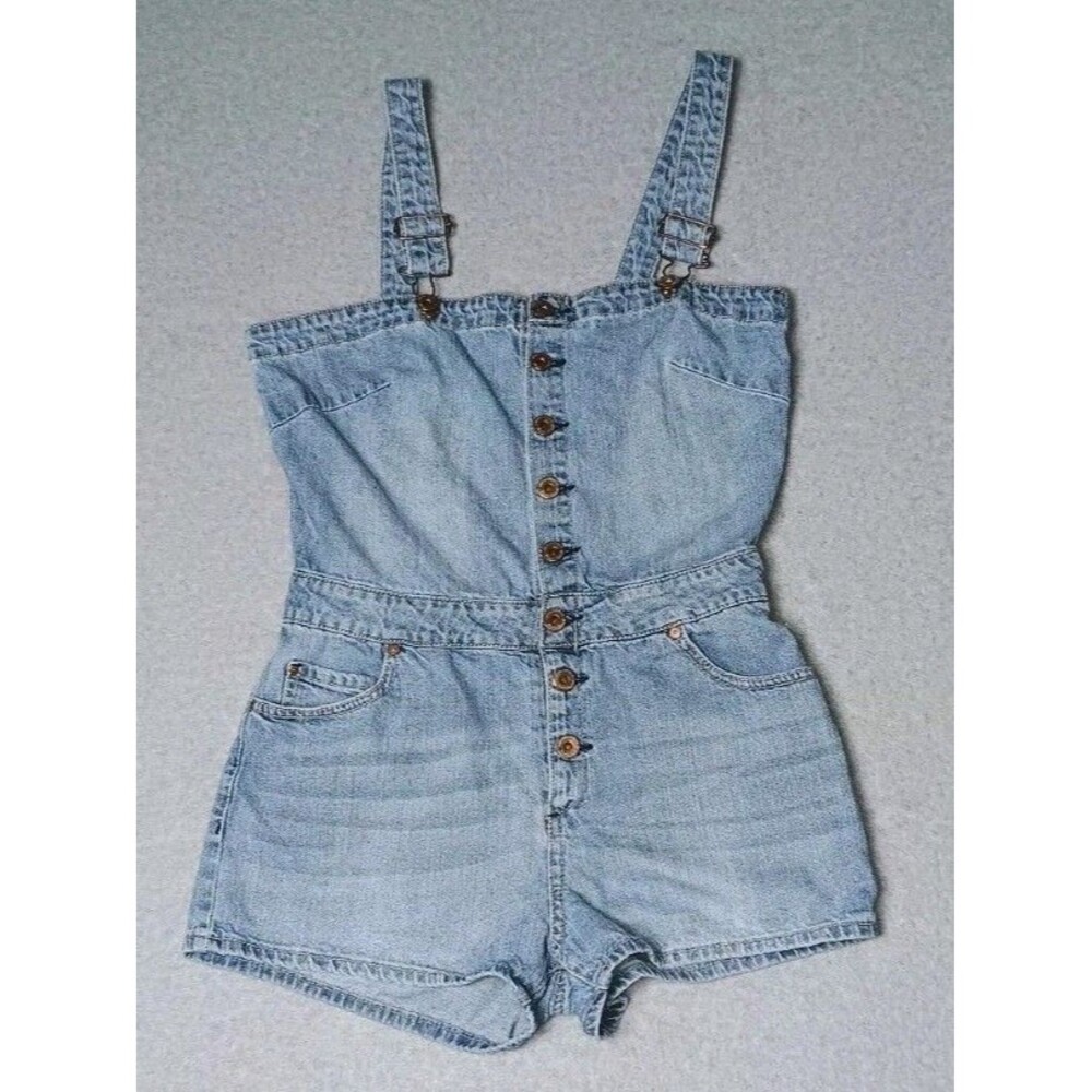 American Rag Denim Jean Overall Shorts Y2K Button Womens Size 3 Button Up Front